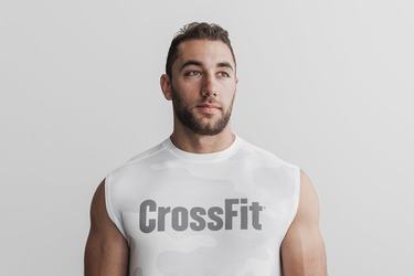 Nobull Crossfit® Sleeveless Men's T Shirts White Camo | Australia (NP2951)